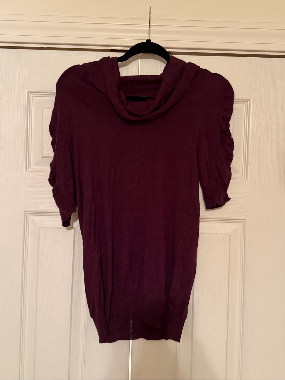 Women's Cowl Neck Short Sleeve Sweater - Deep Plum the Limited